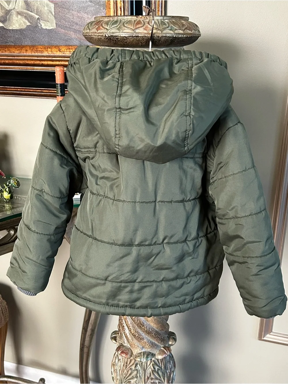 Rothschild Toddler Hooded Puffer Jacket Olive Gray Layered Utility Coat 2T